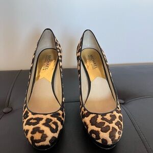 Michael Kors Leopard Print Heels - Black and Tan